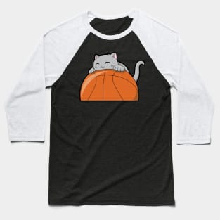 Cute Cat Hugging A Basketball Baseball T-Shirt